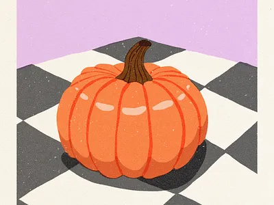 illustration: tiny pumpkin checker checkerboard colorful fall fun halloween illustration orange pumpkin purple simple