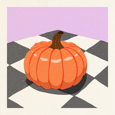 illustration: tiny pumpkin checker checkerboard colorful fall fun halloween illustration orange pumpkin purple simple