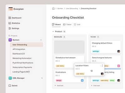 Everplan - Kanban work board app application backlog board design kanban kanban board minimal paper plan projects simple task task management to do ui ux workflow