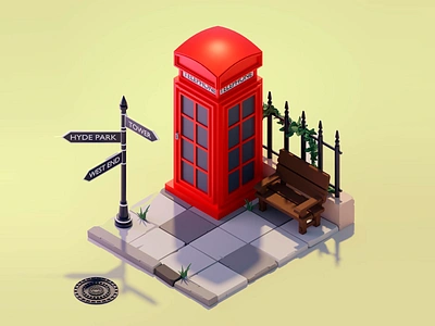 London’s Timeless Corner-3d visual 3d 3d abstract work 3d art 3d art work 3d city life 3d historical design 3d iconic architecture 3d london corner 3d london street 3d red telephone box 3d timeless design 3d traditional corner 3d urban design 3d visual 3d visualization british culture city building game scene creative 3d architecture low poly design micro living