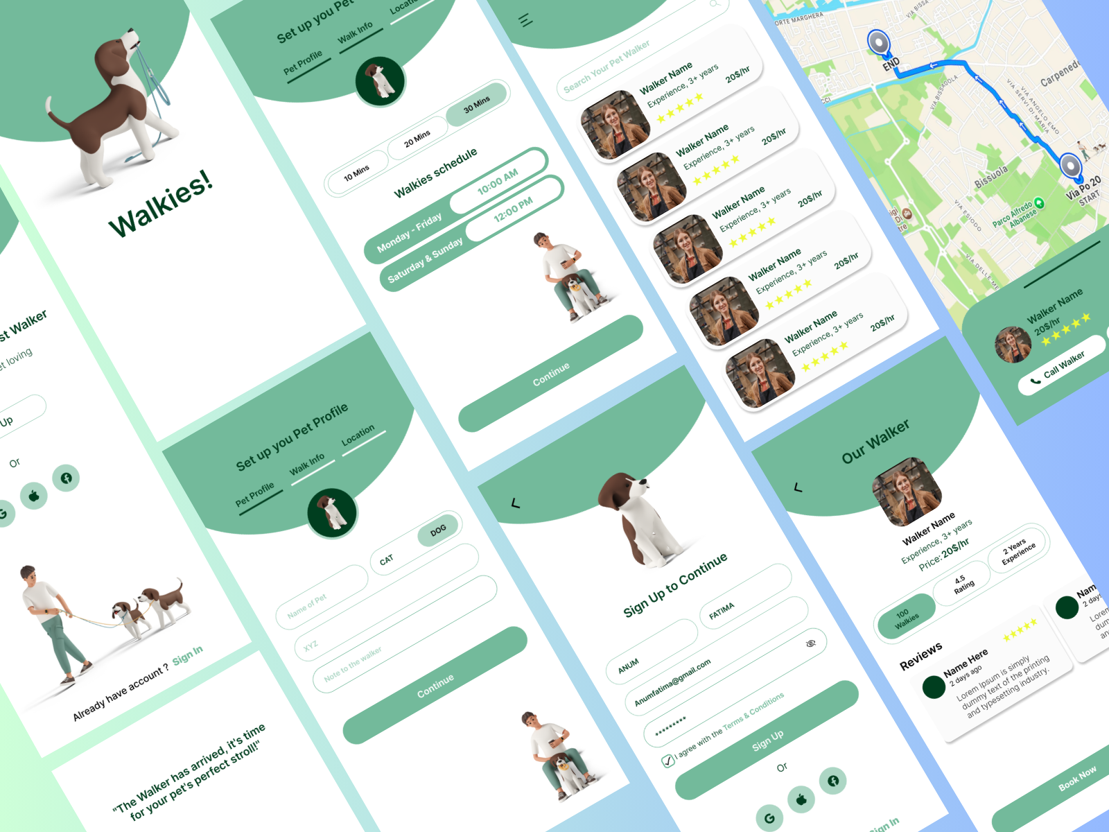 Example of Walkies-Pet Walker Mobile Application