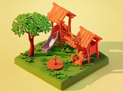 Woodland Playground-3d visual 3d 3d abstract 3d adventure park 3d art 3d art work 3d creative playground 3d eco friendly playground 3d nature inspired decor 3d playground 3d sustainable play area 3d tree 3d visualization 3d wooden park abstract animation city building game scene creative architecture low poly 3d design micro living playgroung design