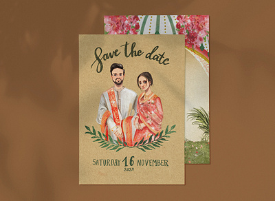 Custom Save the Date (Indian wedding) art character design couple painting digital art illustration procreate save the date wedding wedding invitations