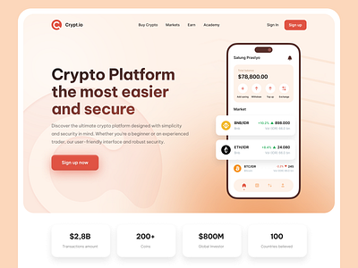 Crypt.io - Crypto platform landing page binance crypto crypto wallet cryptocurrency design landing page platform salung spark pixel ui ui design ui ux web design website