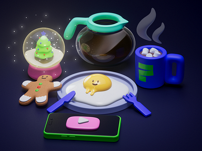 Free 3D Pack 3d 3d candy 3dfree 3dpack breakfast cellphone christmas cookie cup fork freemodels fried egg graphic design kettle knife motion graphics new year snowglobe sunny side up teapot