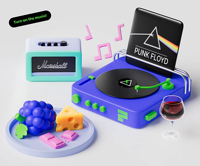 Free 3D Pack 3d 3d candy 3ddesign 3dfree 3dpack animation cheese chocolate combo emp free glass of wine grape graphic design guital combo holiday vibe illustration motion graphics record player speaker vinyl record player