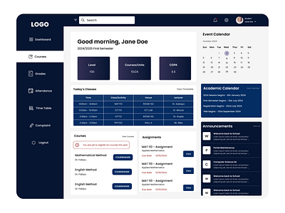 Student Portal -Dashboard dashboard student dashboard ui webapp