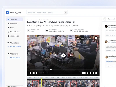 GeoTagging - Government Surveillance Saas camera cctv comments component dashboard design element minimal monitor saas security sidebar smart home surveillance ui uidesign ux video webdesign