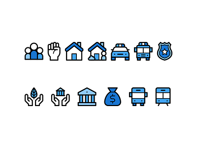 City icons bank bus car cars city design house icon icons illustration minimal minimalism minimalist money police train tram vector