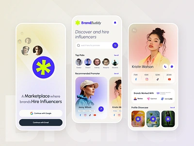 BrandBuddy - Influencers Marketplace App app app design application best app design brand design ecommerce brand freelancer freelancer app infulencers infulencers marketplace ios marketplace marketplace app mobile app mobile ui ui uiux ux