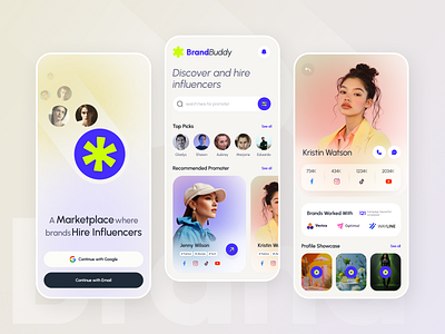 BrandBuddy - Influencers Marketplace App app app design application best app design brand design ecommerce brand freelancer freelancer app infulencers infulencers marketplace ios marketplace marketplace app mobile app mobile ui ui uiux ux