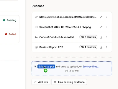 Evidence List - Dropzone Interaction attached files blue drag and drop dropzone figma hover interaction list minimal product design saas ui ui design uploaded files web