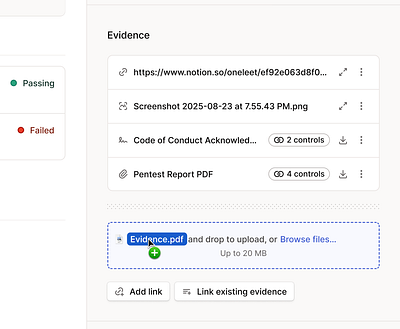 Evidence List - Dropzone Interaction attached files blue drag and drop dropzone figma hover interaction list minimal product design saas ui ui design uploaded files web