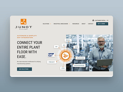 Junot Systems - Home Page blue design home page industrial modern orange ui ux web design website website design