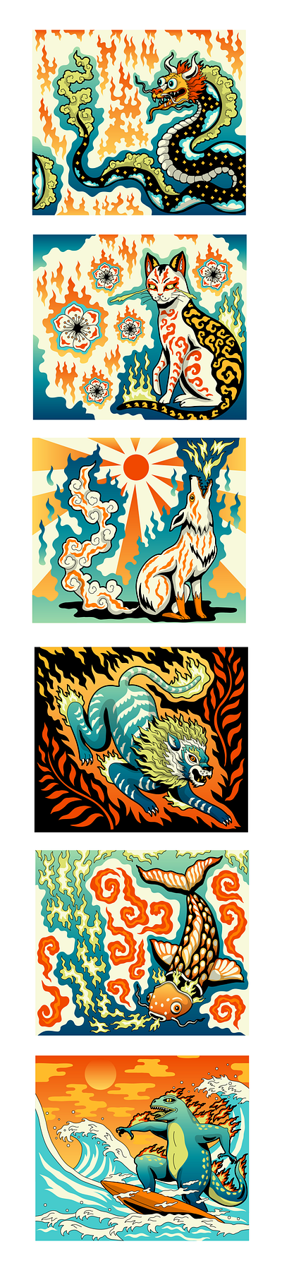 Bic Lighters - Japanese Folkloric Animals 2d vector graphic design illustration japan surreal