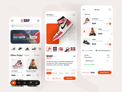 DRIP Fashion Mobile App Design. adidasshoes airjordan appdesign applicationdesign appui creativedesign designconcept designinspiration fashion iosdesign mobile mobileui nikeshoes onlineshop sale shoes shoppingapp spidermanshoes sportshoesdesign wintershoes