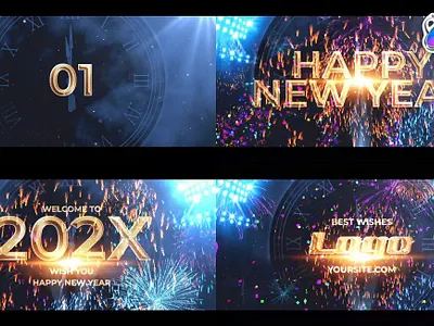 Happy New Year Countdown for FCPX christmas titles christmas tree christmas wishes countdown clock festive firework fireworks happy christmas happy new year holiday new year new year eve new year logo season