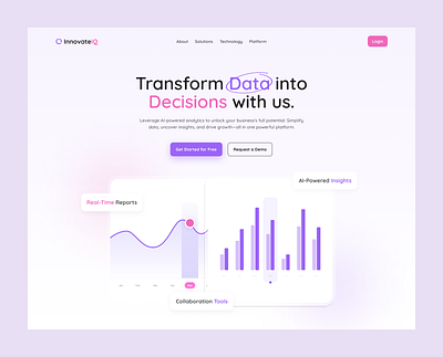 InnovateIQ - Landing Page Design ai branding charts clean data design dribbble dribbble best shot landing page logo product technology ui uiux ux web web design website