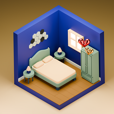 Cozy bedroom 3d bed bedroom blender graphic design ui