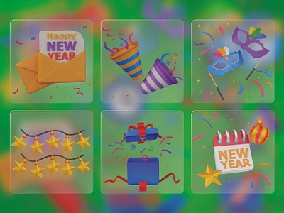 New Year 3D Icon Set 3d 3d icons anniversary calendar confetti gift graphic design happy new year icons illustration ireworks masquerade new year new year 3d icon new year decoration party poppers present sparkle suprise