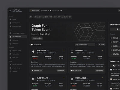 CryptoGraphy - Web3 DEX Dashboard Token Creator admin admin dashboard binance bitcoin blockchain crypto cryptocurrency dark dark theme dashboard defi design dex dex tools product design token trade ui ux web3