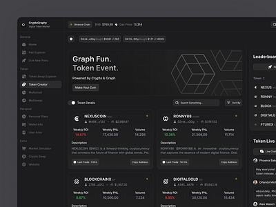 CryptoGraphy - Web3 DEX Dashboard Token Creator admin admin dashboard binance bitcoin blockchain crypto cryptocurrency dark dark theme dashboard defi design dex dex tools product design token trade ui ux web3