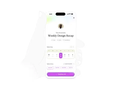 Book a call book bookking calender call design meeting picker purple ui ux