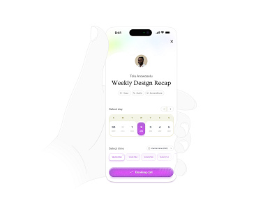 Book a call book bookking calender call design meeting picker purple ui ux