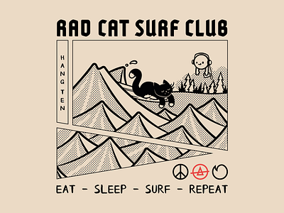 Rad Cat Surf Club // T-Shirt Design adobe illustrator beach cat design eat illustration repeat sleep sun surf surf club surfing vector waves