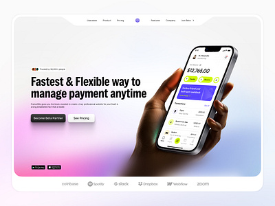 Landing page for Mobile payment finance financial fintech fintech landing page fintech website framer expert framer website landing page landing page design minimal mobile landing page mobile payment payment payment method ui user interface ux web design website website design