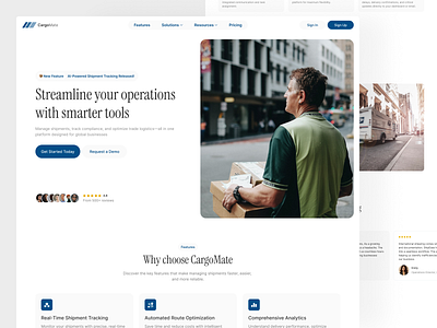 Cargomate - Logistic Company Landing Page Design branding cargo design graphic design hero section illustration interface landing page logistic company ui ui design uiux ux web design
