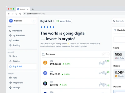 Cointrix - Crypto Buy and Sell Dashboard admin banking buy crypto cryptocurrency design ewallet exchange finance fintech graph minimalist money sell statistic trading ui ux wallet website