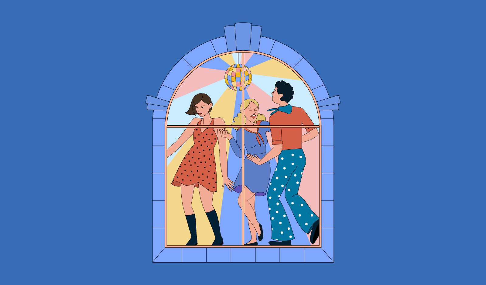 Disco ball and dancing people advent calendar animation dance dancing people disco illustration window