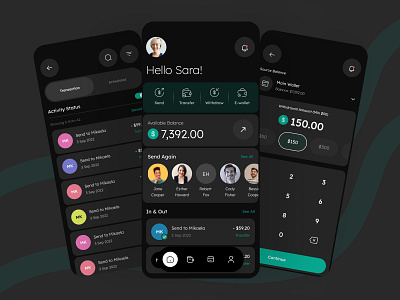 Smart Finance App – Manage Your Money with Ease 💸📊 (Dark mode) app app design banking banking app card app darkmode finance financeapp fintech minimal mobile ui mobilebanking money money management online banking trendy ui ux wallet