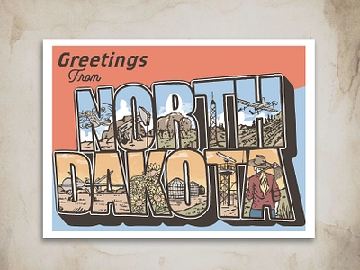 Greetings from North Dakota adventure branding dakota design graphic design greetings card illustration logo mountain north dakota post card poster poster design retro vector vintage