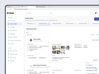 Glide Movers & Truck - Requested Order page dashboard dashboard design delivery service filllodesign moving service on demand service relocation saas web design