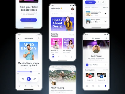 Podcast Mobile App Design android app design app ui application clean design design app interface ios mobile mobile app mobile app design music player playlist podcast podcast app product ui ui design ux