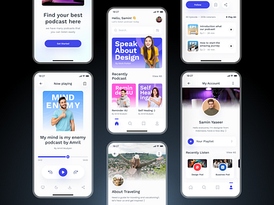 Podcast Mobile App Design android app design app ui application clean design design app interface ios mobile mobile app mobile app design music player playlist podcast podcast app product ui ui design ux