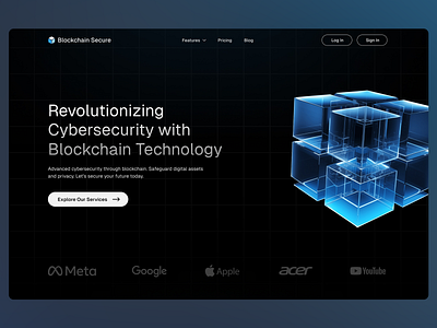 Blockchain Secure - Cybersecurity Landing Page blockchain blockchain tech branding cryptocurrency cybersecurity dark mode design digital assets digital security graphic design landing page logo minimalist modern design tech ui ux web web design web development