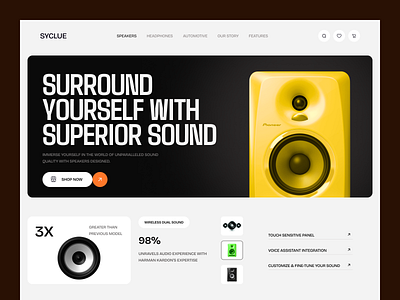 Sound System Landing Page Design ecommerce landing page ecommerce store ecommerce website ecommerce website design landing page landing page ui design minimal online shop online store shopify shopify ui design sleek speaker shop speaker store speaker store ui design ui ui design ux web design website ui design