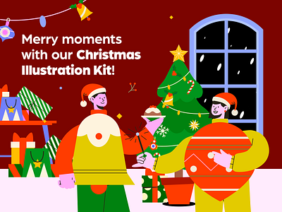 Christmas- Illustration Kit ❄️ branding celebration character design cheers christmas christmas tree design design asset festive food graphic design holiday iconscout illustration illustration kit joy party presents vector