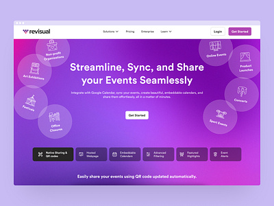 Landing Page for Event Management Platform background cta event event management features gradient hero hero section landing landing page management navigation purple tab bar texture ui ux watercolor web design website