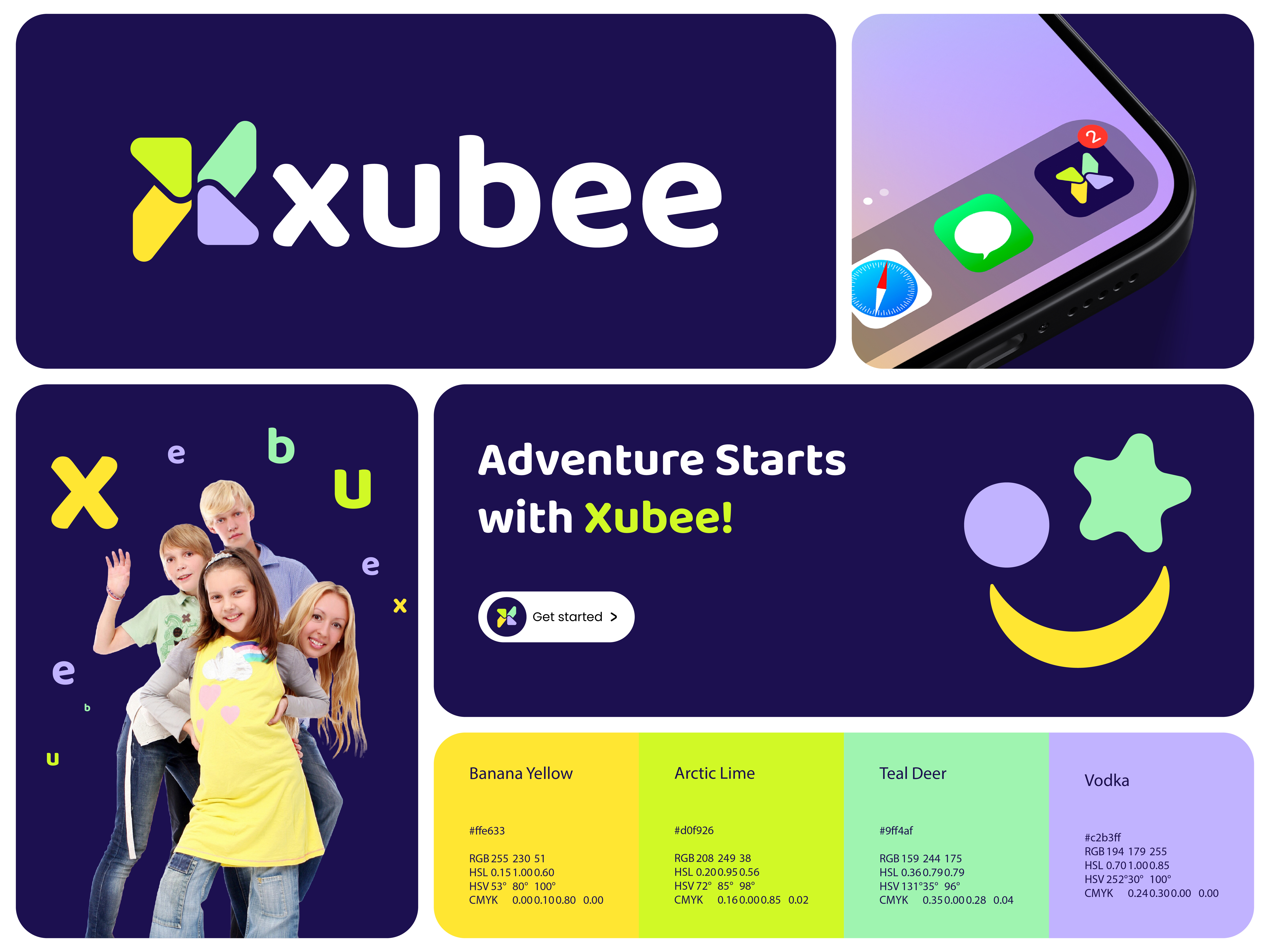 Example of xubee branding; brand identity, visual identity design