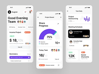 Augran - Team Management Mobile App app management management app mobile mobile app planer app product product design productive app project menegement app task team app ui ux