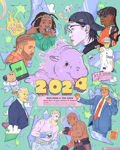 2024 Best of pop culture, viral moments & memes 2024 brat chill design drake drawing hippo illustration.photoshop illustrator ink lamar meme moodeng olympic personalproject pop spotify typography viral wrapped