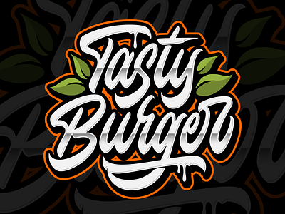 Tasty Burger - Logo Design brand identity branding burger cursive custom logo fast food food food logo hand lettering junk food lettering logo logotype merch packaging design restaurant logo script logo tasty typography vector