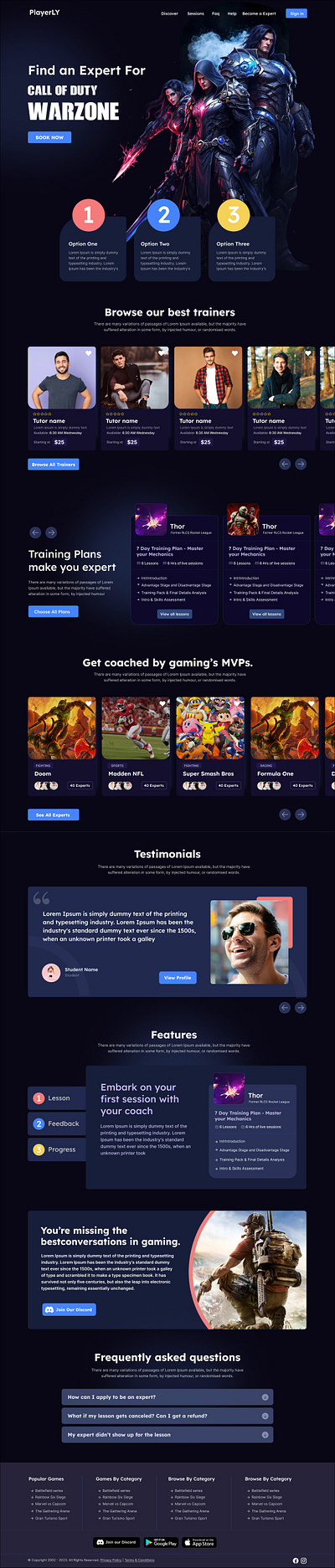 Gaming website landing page ui design web wordpress theme