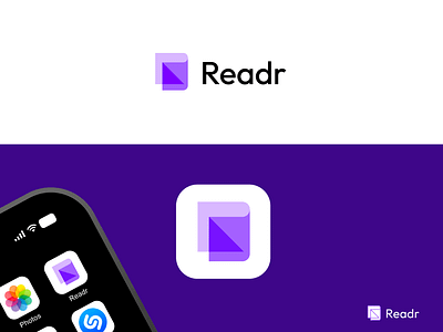 Readr app book branding concept design double meaning layers letter lettermark logo mobile r roxana niculescu simple tech transparent