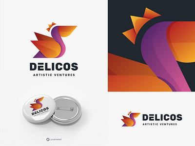 DELICOS Artistic Ventures Logo Design animal art awesome bird colorful design gradient graphic icon illustration inspirations life logo nature outline pelican symbol vector wild wing