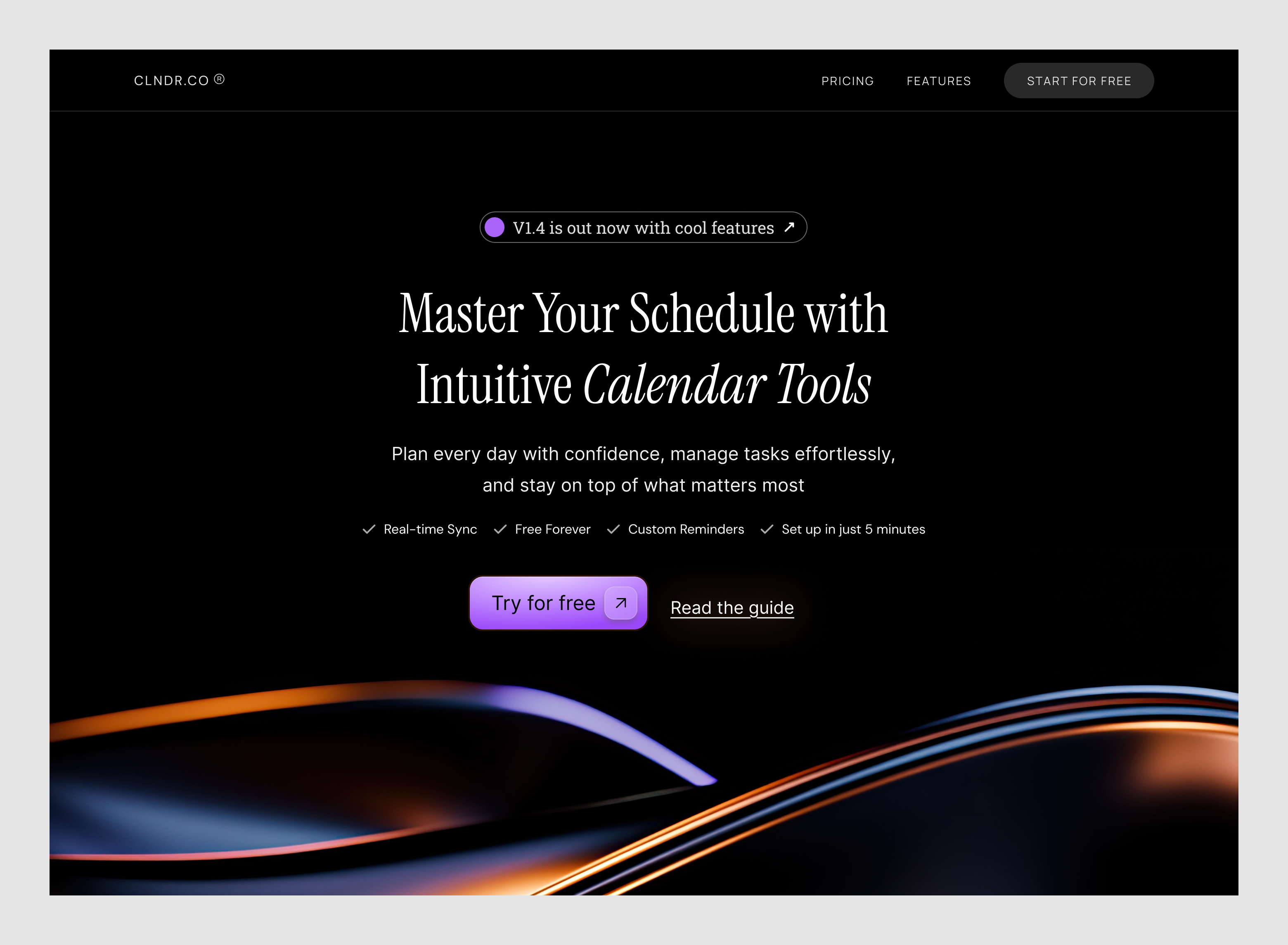 Clndr: Calendar Website Hero Section Design app branding design figma homepage landing page responsive ui ui ux ux web web design website design
